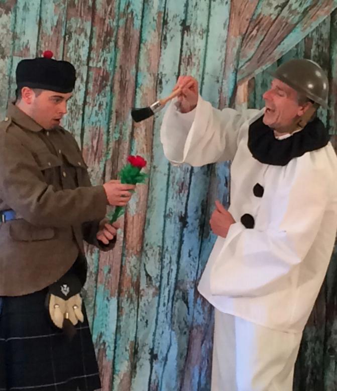 Aidan MacColl as calum McAlister and Preston Clare as Pierrot