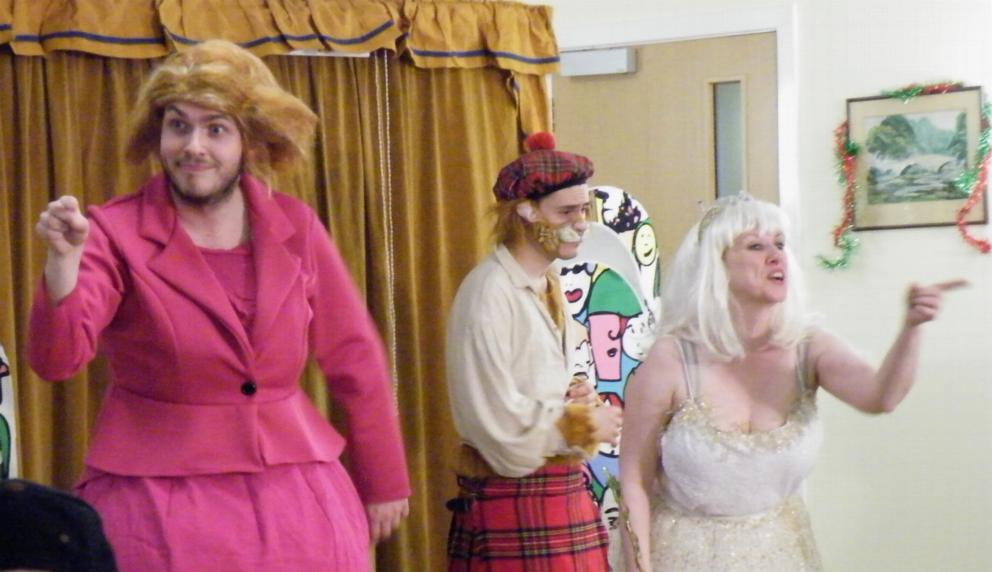 James McCreight as ‘Nicky-Dicky Whittington’, Brian James McKigen as ‘Tom Jones the Cat’ and ReaghanReilly as ‘Fairy of the Castle’